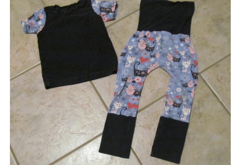 Kit bébé Nana- Chat fleuri- Pantalon 6-36 mois et t-shirt 12 mois